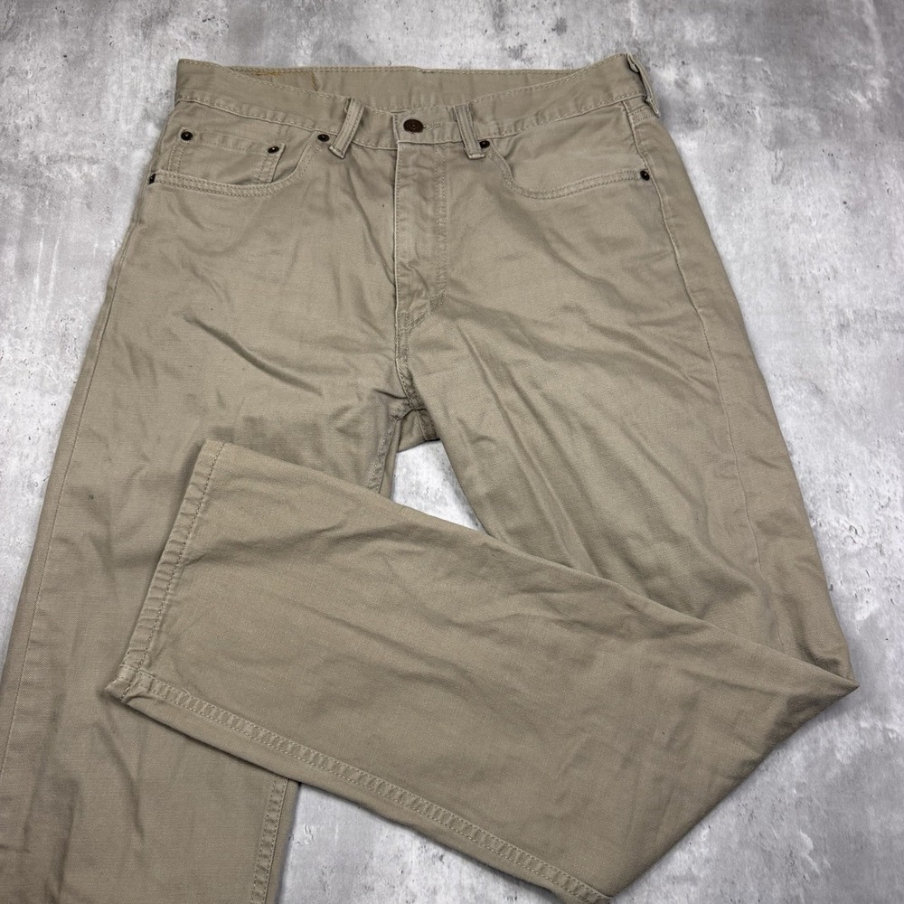 Levis 505 Jeans Mens 32x32 Khaki Straight Regular Fit White Tab Denim Beige